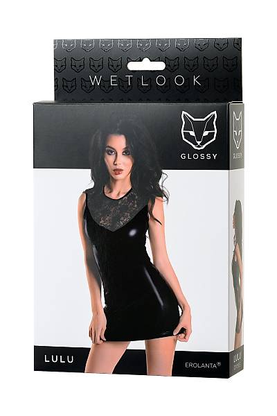 Glossy Parlak Lulu Elbise Wetlook malzemeden, Siyah, L