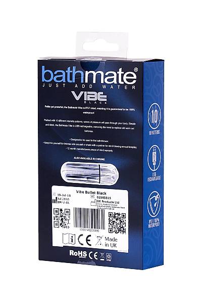 Bathmate Vibe Bullet Black, �arj edilebilir, su ge�irmez, plastik, siyah