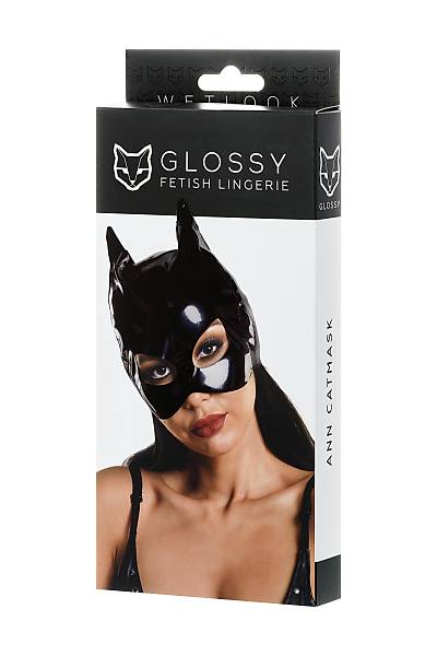 Glossy  ANN Deri Kedi Maskesi, Wetlook, siyah, OS