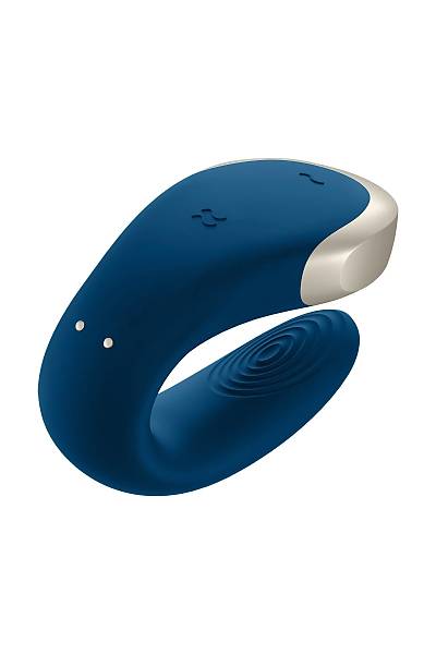 Satisfyer Double Love Connect App Blue iftler iin ok ilevli stimlatr, silikon, mavi, 18 cm.