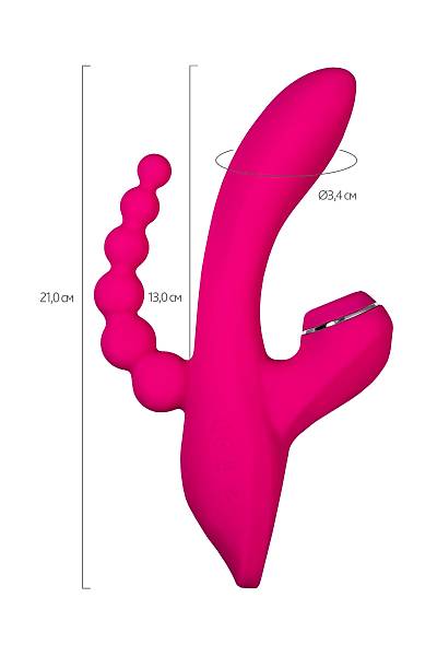 JOS TRIPLING  3'� 1 Arada Vibrat�r, Silikon, Pembe, 21 cm