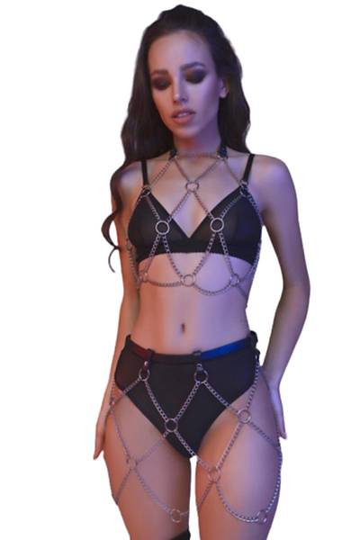 Fancy Fantezi Zincir Detayl�  Halkal� Fantezi Kost�m