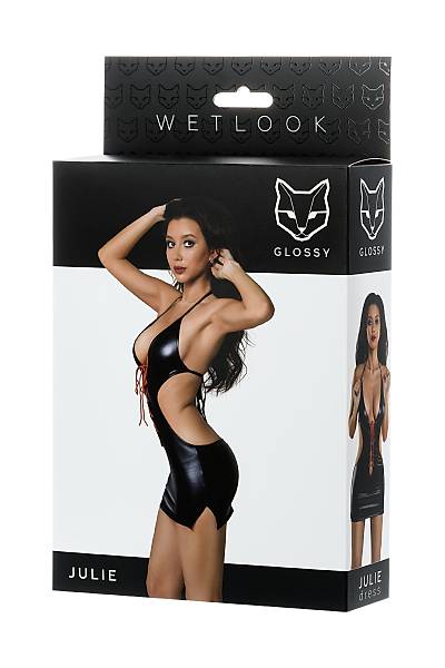 Glossy Parlak JULE Elbisesi Wetlook malzemesinden krmz backl, siyah, L
