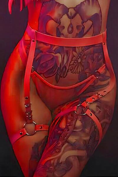Deri Fantezi Seksi Kost�mK�rm�z� Body Harness
