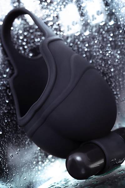 Erotist  Halkal� ve Titre�imli Attraction Skrotal K�l�f�, Silikon, siyah, 6,5 cm