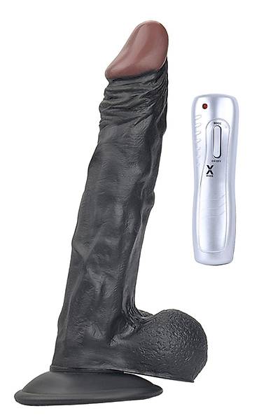 Ultra L�ks Titre�imli Damarl� Ve Vantuzlu Siyah Dildo Penis 25cm