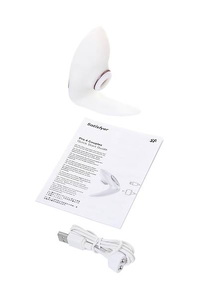 Satisfyer Pro 4 Couples i�in �iftler stim�lat�r�, temass�z vakum dalgas�, silikon, beyaz, 19,5 cm