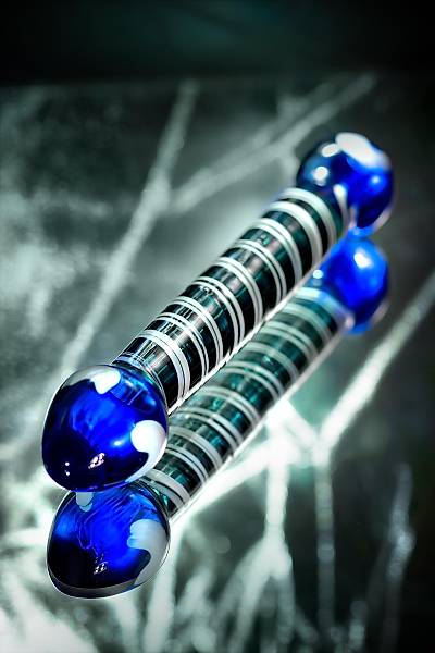 Sexus Glass �ift tarafl� yapay penis, cam, mavi, 21 cm