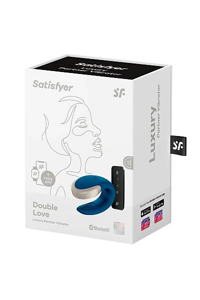 Satisfyer Double Love Connect App Blue iftler iin ok ilevli stimlatr, silikon, mavi, 18 cm.
