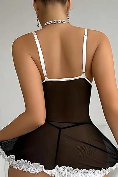 Etekli Siyah Hizmet�i Gecelik