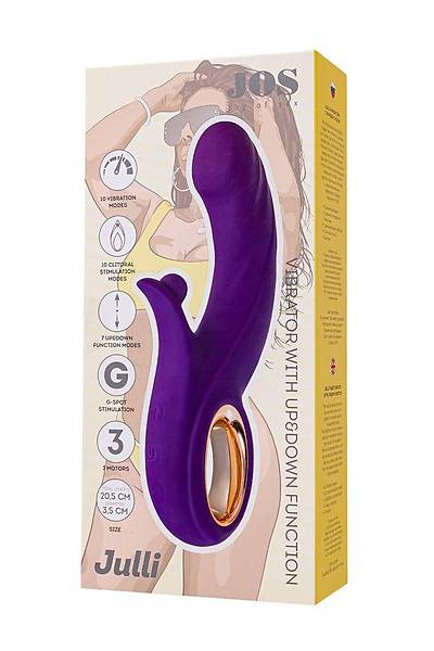 JOS Julli Yukar ve Aa levlerine Sahip Titreimli Silindir, Silikon, Mor Vibratr, 20,5 cm