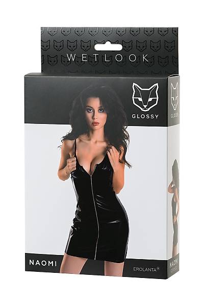 Glossy Wetlook malzemeden yaplm Parlak Naomi Elbise, siyah, XL