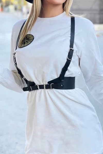 Kad�n Omuzdan Ask�l� Ayarlanabilir Deri Bel Kemer Siyah AKSESUAR