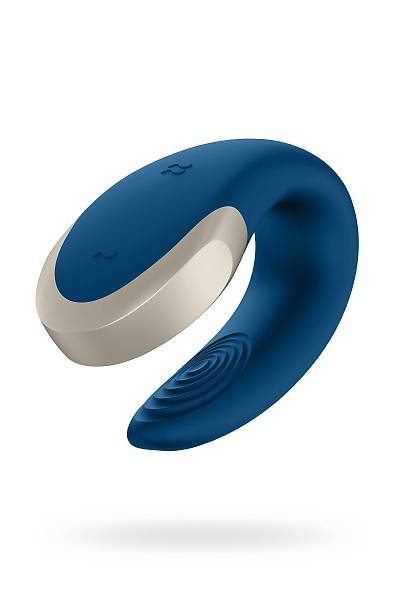 Satisfyer Double Love Connect App Blue iftler iin ok ilevli stimlatr, silikon, mavi, 18 cm.