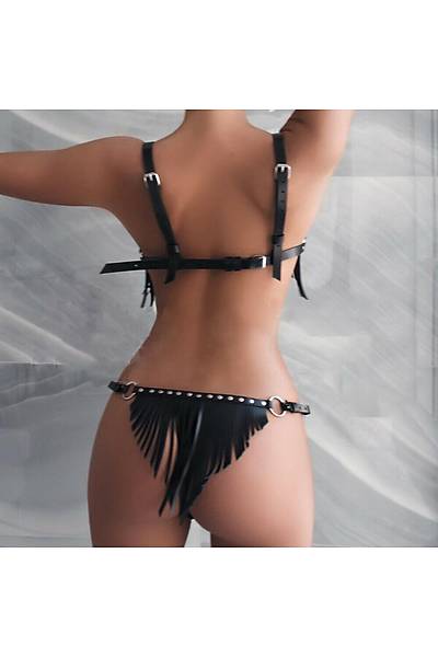 Fantezi Kostm  Pskll Siyah Body Harness