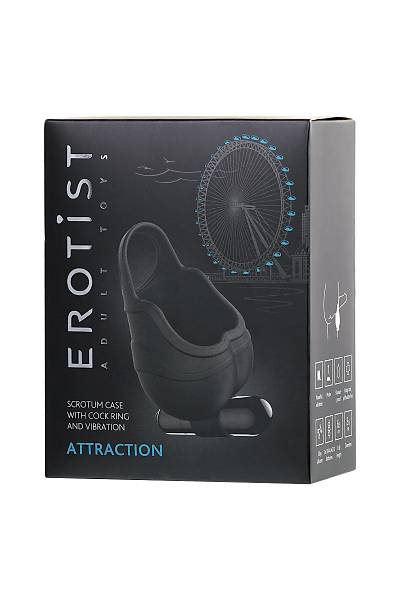 Erotist  Halkal� ve Titre�imli Attraction Skrotal K�l�f�, Silikon, siyah, 6,5 cm