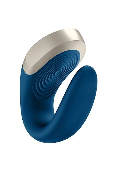 Satisfyer Double Love Connect App Blue iftler iin ok ilevli stimlatr, silikon, mavi, 18 cm.