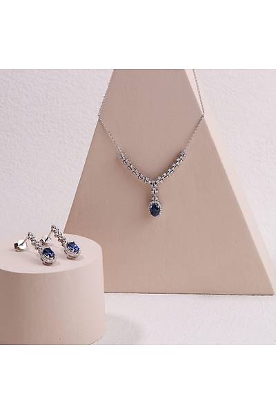 Safir 0,44 P�rlanta 0,55 Karat P�rlanta Alt�n Kolye