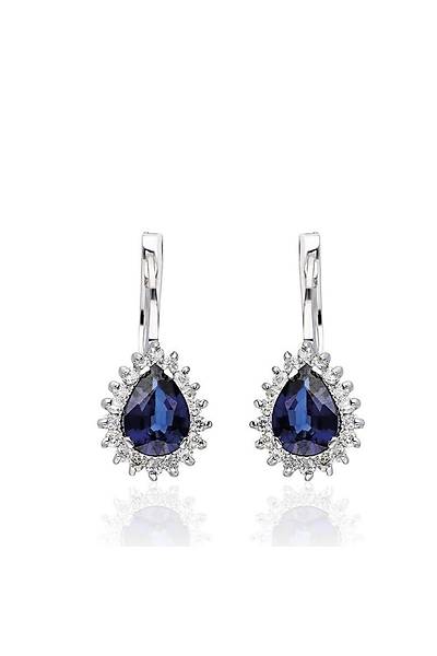 Safir 1,11 Karat   P�rlanta 0,22 Karat  14 Ayar Alt�n K�pe