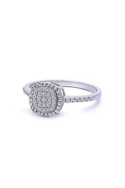 Cushion 0,55 Karat G�r�n�ml� Efektli P�rlanta Alt�n Y�z�k
