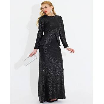 Nidya Moda Büyük Beden Peplum Pullu Payet Elbise-4047S