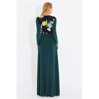 Nidya Moda Büyük Beden Üst Çiçekli Uzun Elbise-4046Y