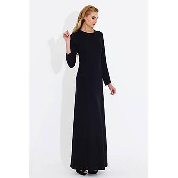 Nidya Moda Büyük Beden Kadýn Siyah Klasik Uzun Elbise-4043S