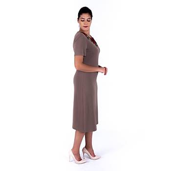 Nidya Moda Gelincik Aplik Yaka Vizon Örme Abiye Elbise-4130V