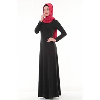 Nidya Moda Tesettür Kadýn Siyah Klasik Elbise-4043S