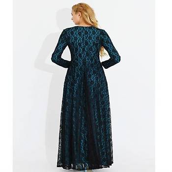 Nidya Moda Büyük Beden Uzun Dantelli Elbise-4051T