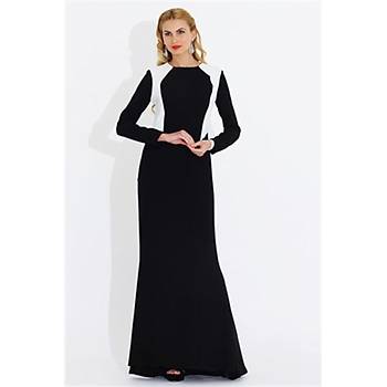 Nidya Moda Büyük Beden Siyah Kombinli Balýk Elbise-4048KS