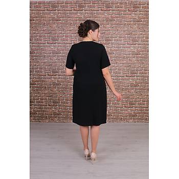 Nidya Moda Büyük Beden Kadýn Siyah Omuz Pullu Payet Kombinli Abiye Elbise-4153S