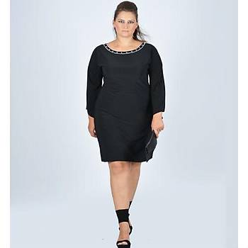 Nidya Moda Büyük Beden Yarasa Kol Siyah Elbise-4001S