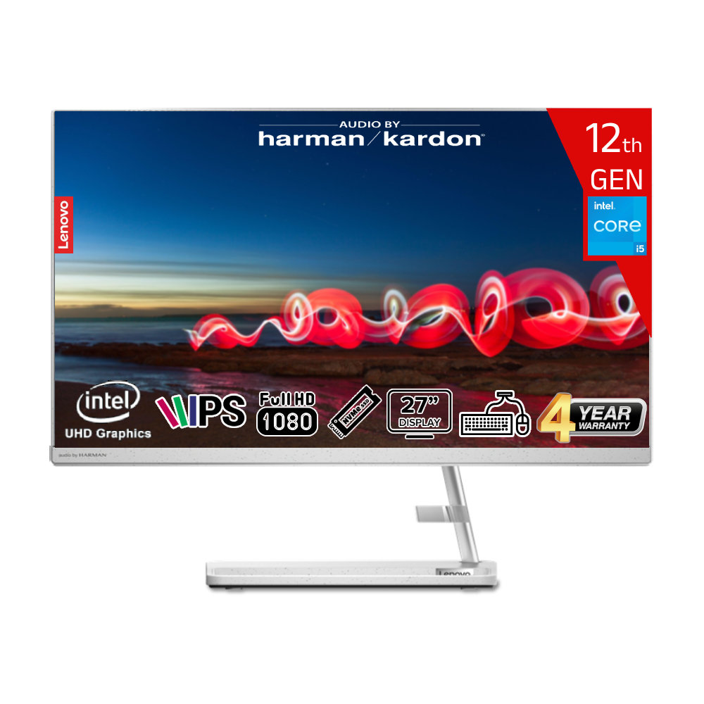 Lenovo IdeaCentre AIO3 27IAP7 Intel Core i5-12450H 32 GB RAM 512 GB SSD Intel UHD Graphics 27 FHD IPS Win11 Pro F0GJ0127TR-32512W Klavye+Mouse Beyaz All In One Bilgisayar