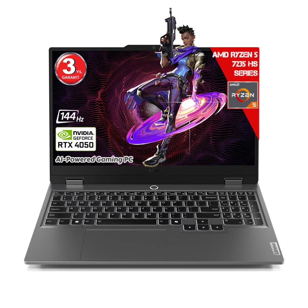 Lenovo LOQ 15ARP9 AI AMD Ryzen 5-7235HS 20 GB RAM DDR5 1 TB SSD RTX4050 6GDDR6 15.6 IPS 144Hz FHD Freedos 83JC00H5TR-201 Dizüstü Bilgisayar 