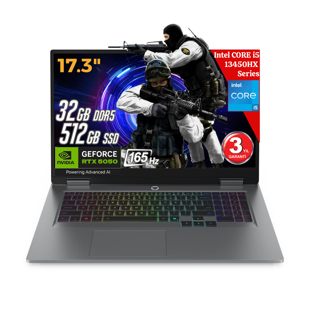 Lenovo LOQ 17IRX10 AI Intel Core i5-13450HX 32GB 512GB RTX5050 17.3 IPS FHD FreeDos Gaming Dizüstü Bilgisayar