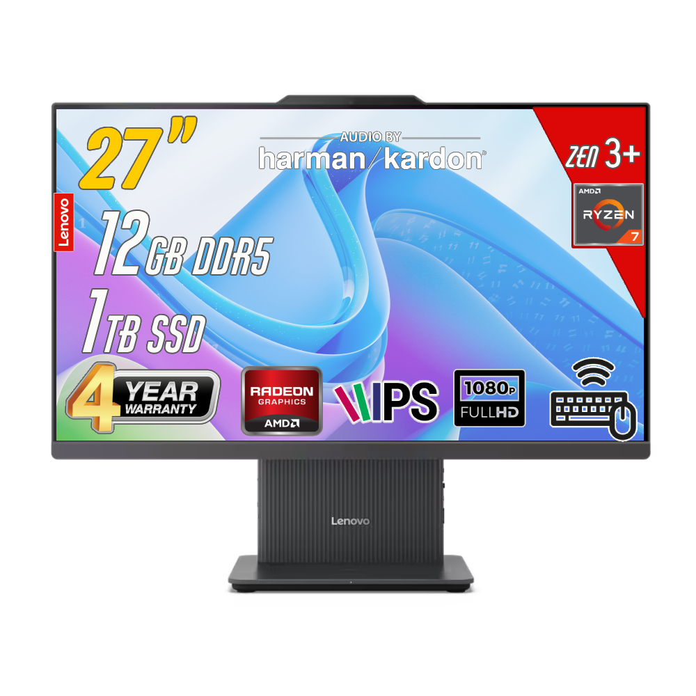 IdeaCentre 27ARR9 AMD Ryzen 7-7735HS 12GB 1TB 27 FHD FreeDos Siyah All in One Bilgisayar