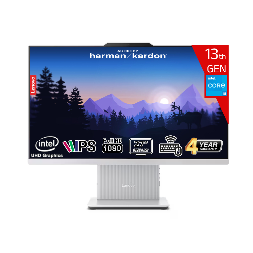 Lenovo IdeaCentre AIO 27IRH9 Intel Core i5 13420H 8GB DDR5 512GB SSD Intel UHD Graphics Win11Pro 27 IPS FHD Kablosuz Klavye+Mouse F0HM0045TR-8512W Beyaz All In One Bilgisayar