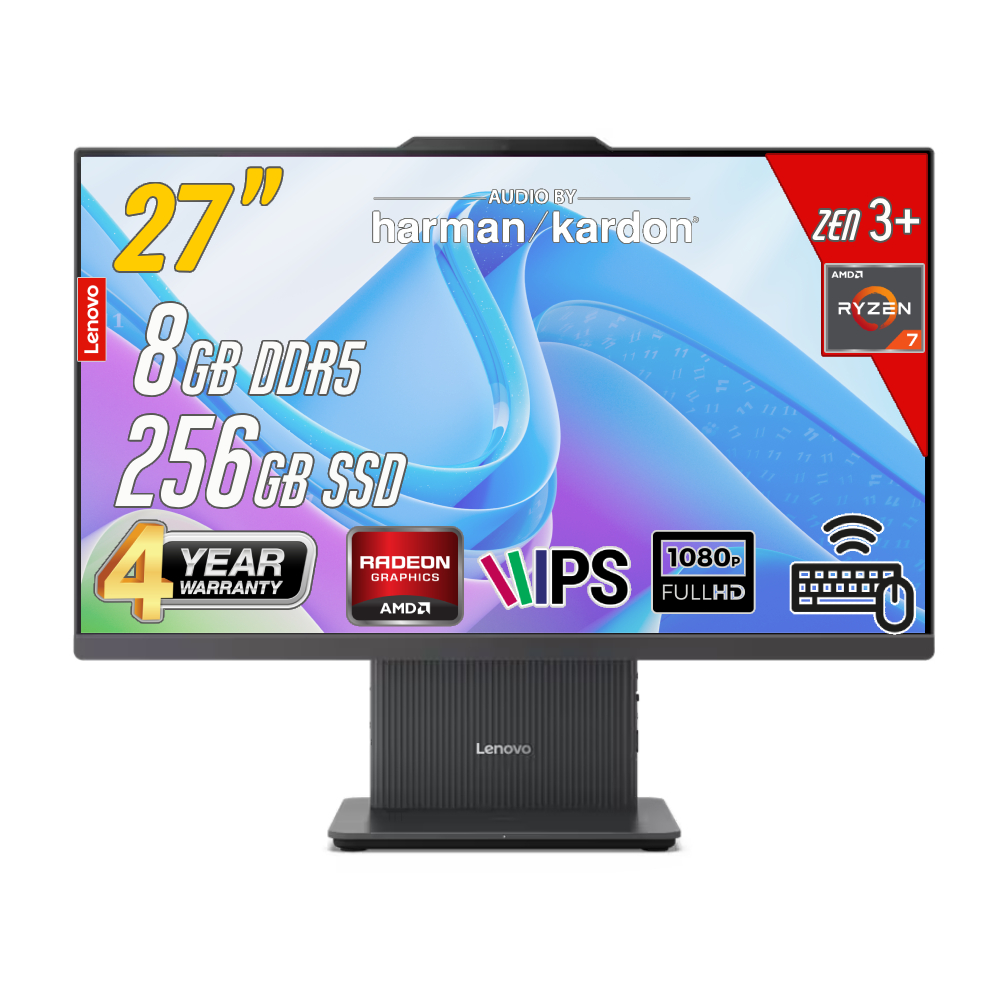 IdeaCentre 27ARR9 AMD Ryzen 7-7735HS 8GB 256GB 27 FHD FreeDos Siyah All in One Bilgisayar