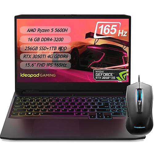 Lenovo IdeaPad Gaming 3 15ACH6 AMD Ryzen 5 5600H 16GB 256GB SSD 1 TB HDD RTX 3050Ti 4GD6 15.6 FHD IPS 165Hz FreeDos 82K201XDTX Dizüstü Bilgisayar