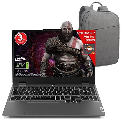 Lenovo LOQ 15ARP9 AMD Ryzen 7-7435HS 24 GB RAM DDR5 1 TB SSD SSD RTX4070 8GDDR6 15.6 IPS 144Hz FHD Freedos 83JC00FGTR-241C Diz�st� Bilgisayar (Yapay Zeka Destekli) + �anta