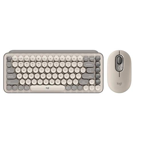 Logitech POP KEYS 920-011526 Trke Q Bej Kablosuz Klavye & Logitech POP Emoji 910-006651 Mist&Sand Bej Optik Kablosuz Mouse