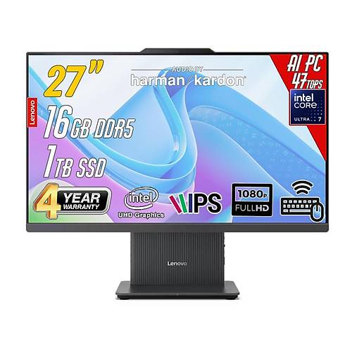 IdeaCentre 27ILL11 Intel Core U7-256V 16GB 1TB 27inc FreeDos Siyah AI-Power AllinOne Bilgisayar