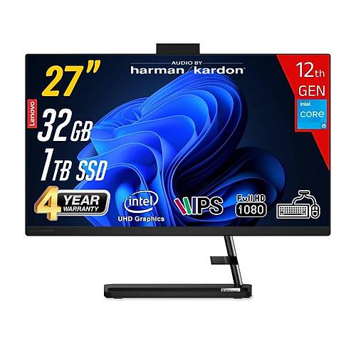 Lenovo IdeaCentre AIO3 27IAP7 Intel Core i5-12450H 32 GB RAM 1 TB SSD Intel UHD Graphics 27 FHD IPS Freedos F0GJ0129TR-321 Klavye+Mouse Siyah All In One Bilgisayar