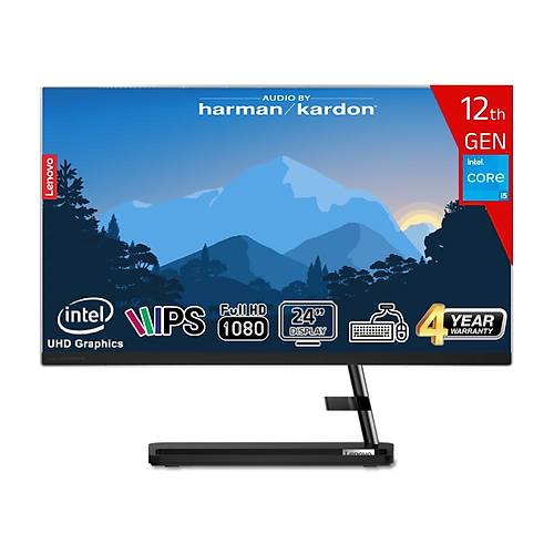 Lenovo IdeaCentre AIO 3 24IAP7 Intel Core i5-12450H 8GB 512GB SSD Intel UHD Graphics 23.8 FHD IPS FreeDos F0GH01GCTR-8512 Klavye+Mouse Siyah All in One Bilgisayar