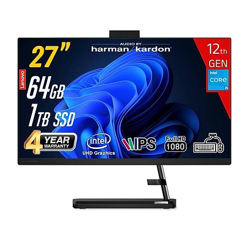 Lenovo IdeaCentre AIO3 27IAP7 Intel Core i5-12450H 64 GB RAM 1 TB SSD Intel UHD Graphics 27 FHD IPS Freedos F0GJ0129TR-641 Klavye+Mouse Siyah All In One Bilgisayar