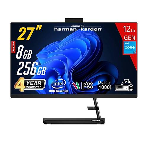 Lenovo IdeaCentre AIO3 27IAP7 Intel Core i5-12450H 8 GB RAM 256 GB SSD Intel UHD Graphics 27 FHD IPS Freedos F0GJ012ATR-8256 Klavye+Mouse Siyah All In One Bilgisayar