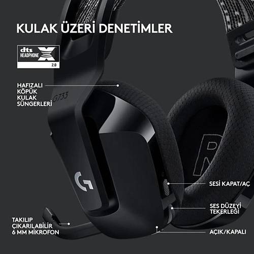 Logitech G G733 LightSpeed Mikrofonlu Kulak�st� Kablosuz Gaming Kulakl�k 981-000989 - Siyah