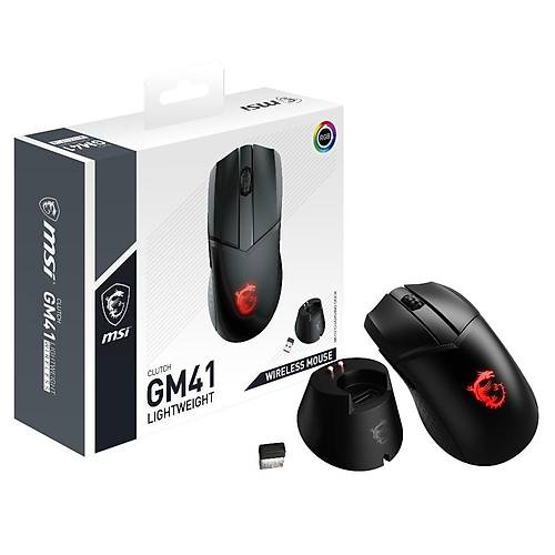 MSI CLUTCH GM41 LIGHTWEIGHT WIRELESS Siyah 6.400 DPI Optik RGB Gaming Kablosuz Mouse