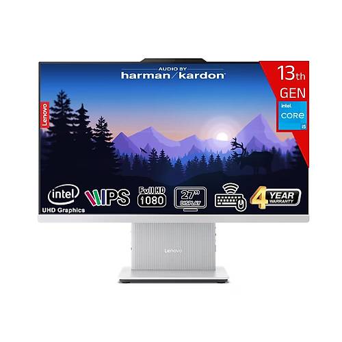 Lenovo IdeaCentre AIO 27IRH9 Intel Core i5 13420H 16GB DDR5 512GB SSD Intel UHD Graphics Win11Pro 27 IPS FHD Kablosuz Klavye+Mouse F0HM0045TR-16512W Beyaz All In One Bilgisayar